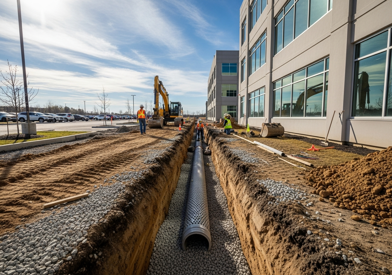 Drainage system being installed to move water off a property