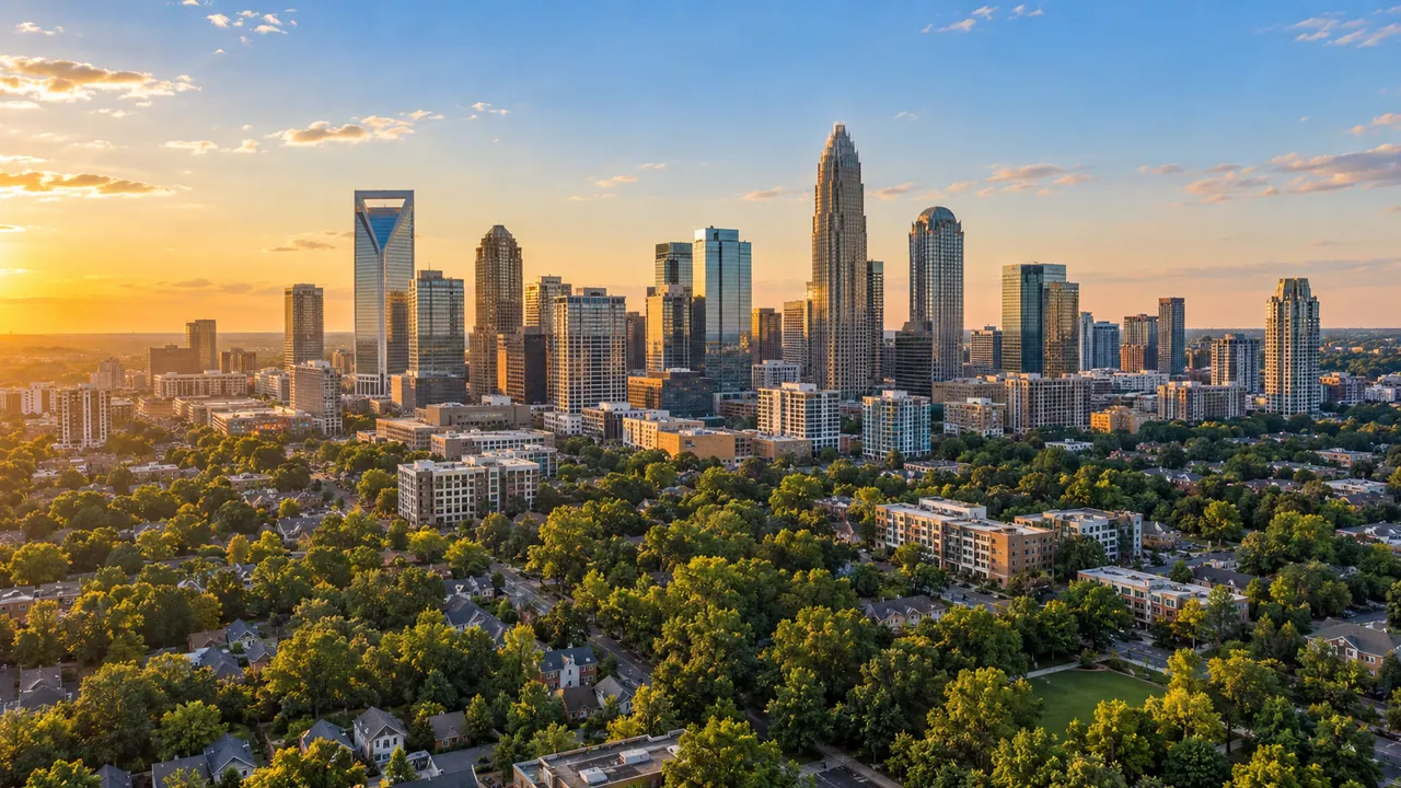 Charlotte, North Carolina skyline and surrounding commercial districts