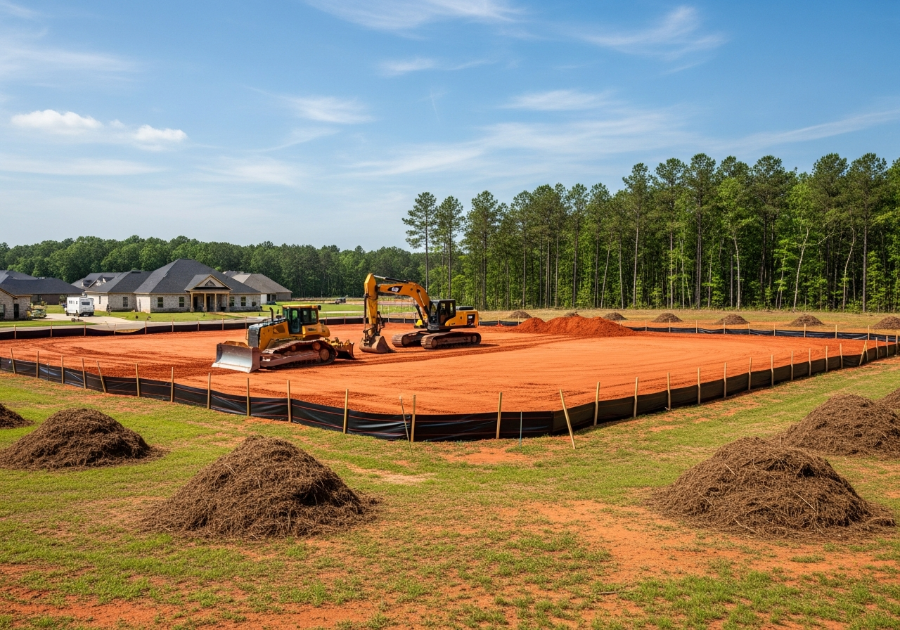 Heavy equipment performing sitework on a development site in Lancaster County, SC