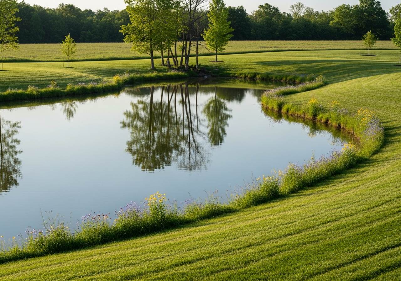 Well-maintained pond on a large property
