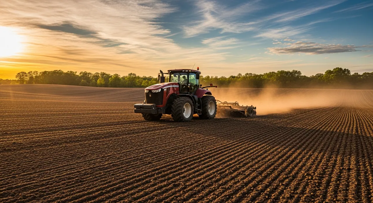 Tractor grading agricultural land